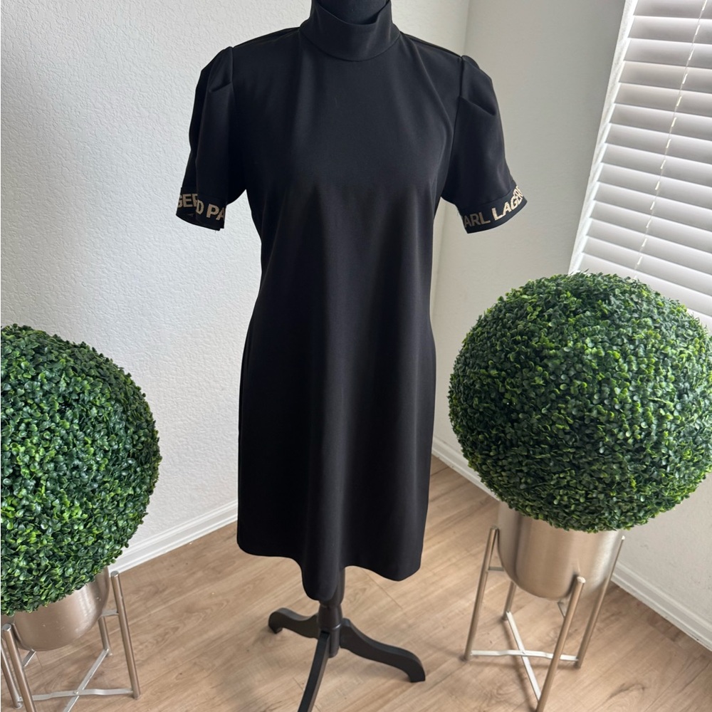 Karl Lagerfeld Black Midi Dress with Logo Sleeves